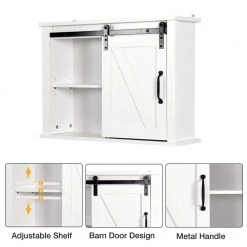 Unbranded 27.16 in. W x 7.79 in. D x 19.68 in. H White Bathroom Storage Wall Cabinet with 2 Adjustable Shelves and 1 Barn Door -Bathroom Cabinets Shop white bathroom wall cabinets sxb935623 1f 1000