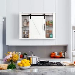 Unbranded 27.16 in. W x 7.79 in. D x 19.68 in. H White Bathroom Storage Wall Cabinet with 2 Adjustable Shelves and 1 Barn Door -Bathroom Cabinets Shop white bathroom wall cabinets sxb935623 4f 1000