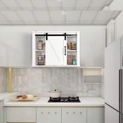 Unbranded 27.16 in. W x 7.79 in. D x 19.68 in. H White Bathroom Storage Wall Cabinet with 2 Adjustable Shelves and 1 Barn Door -Bathroom Cabinets Shop white bathroom wall cabinets sxb935623 76 1000