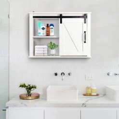 Unbranded 27.16 in. W x 7.79 in. D x 19.68 in. H White Bathroom Storage Wall Cabinet with 2 Adjustable Shelves and 1 Barn Door -Bathroom Cabinets Shop white bathroom wall cabinets sxb935623 c3 1000