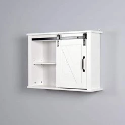 Cadeninc 27.16 in. White Wall Mounted Bathroom Storage Cabinet with 2 Adjustable Shelves with a Barn Door -Bathroom Cabinets Shop white bathroom wall cabinets yea lqd2 hapu 1f 1000