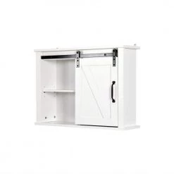 Cadeninc 27.16 in. White Wall Mounted Bathroom Storage Cabinet with 2 Adjustable Shelves with a Barn Door