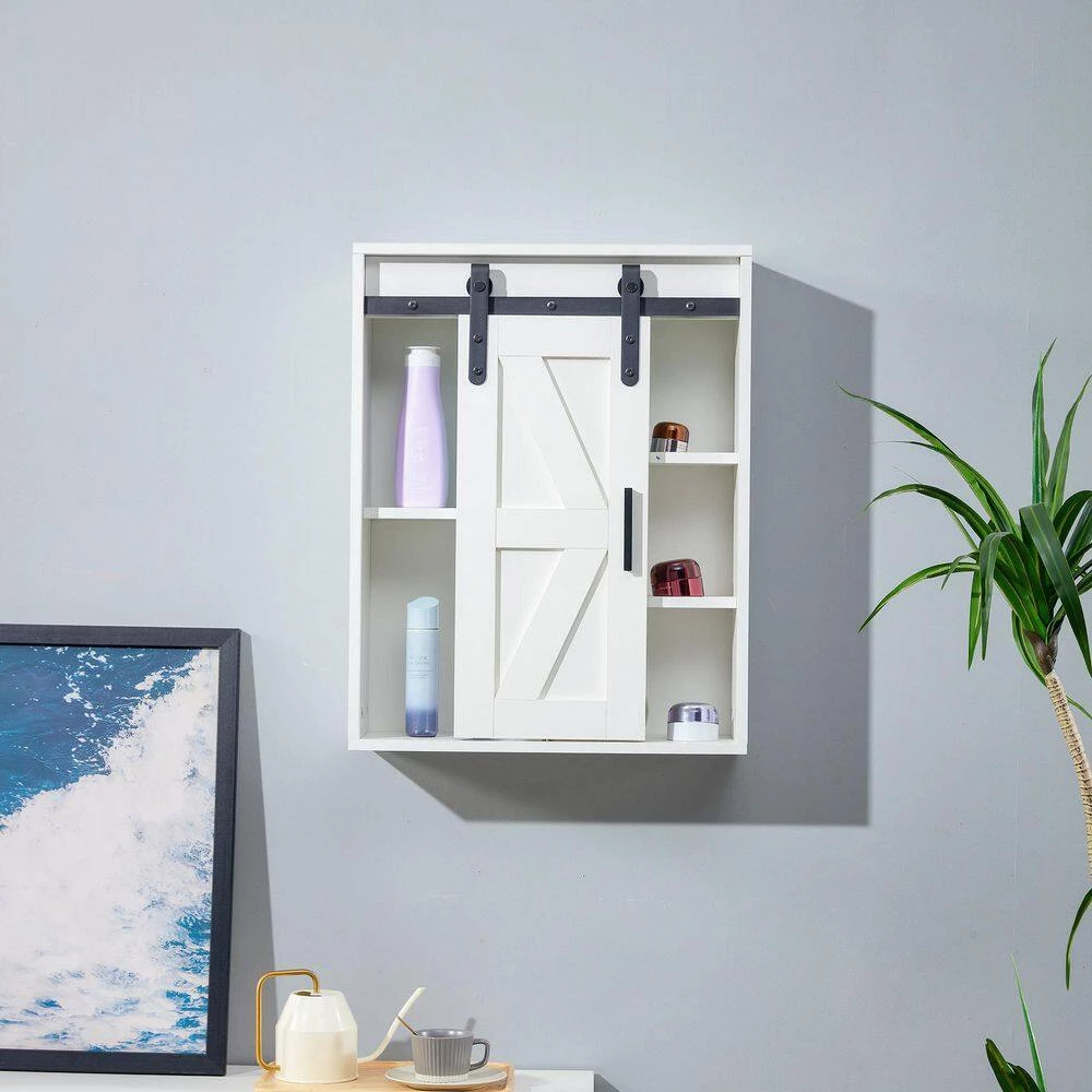Unbranded 21.7 in. W x 7.9 in. D x 27.6 in. H White Bathroom Storage Wall Cabinet with Sliding Door 4 Unbranded 21.7 in. W x 7.9 in. D x 27.6 in. H White Bathroom Storage Wall Cabinet with Sliding Door - Image 2