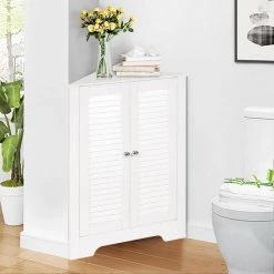 CASAINC 25 in. W Adjustable Corner Storage Wall Cabinet with Shutter Doors in White -Bathroom Cabinets Shop white casainc bathroom wall cabinets hycb 07 31 1000
