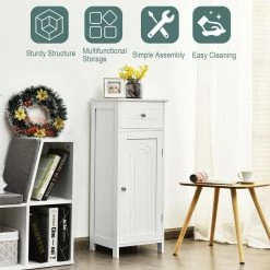 CASAINC 12 in. W Wooden Storage Freestanding Floor Wall Cabinet with Drawer and Shelf -Bathroom Cabinets Shop white casainc bathroom wall cabinets hywy 66372wh 1f 1000