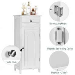 CASAINC 12 in. W Wooden Storage Freestanding Floor Wall Cabinet with Drawer and Shelf -Bathroom Cabinets Shop white casainc bathroom wall cabinets hywy 66372wh 4f 1000