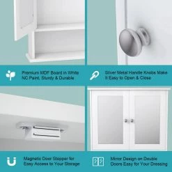 CASAINC 22 in. W Surface Wall Mount Bathroom Wall Cabinet with Double Mirror Doors in White -Bathroom Cabinets Shop white casainc bathroom wall cabinets wf ba7396 4f 1000