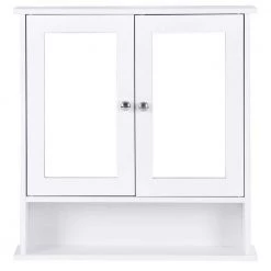 CASAINC 22 in. W Surface Wall Mount Bathroom Wall Cabinet with Double Mirror Doors in White