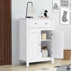 CASAINC 23.5 in. W Freestanding Bathroom Storage Wall Cabinet with Large Drawer -Bathroom Cabinets Shop white casainc linen cabinets hycb 05 31 1000