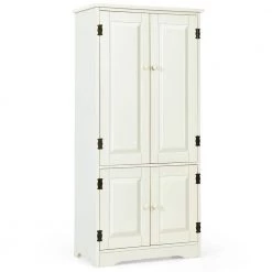 Costway 24 in. W x 13 in. D x 48.5 in. H Wood Freestanding Linen Cabinet with Adjustable Shelves Antique 2-Door in White