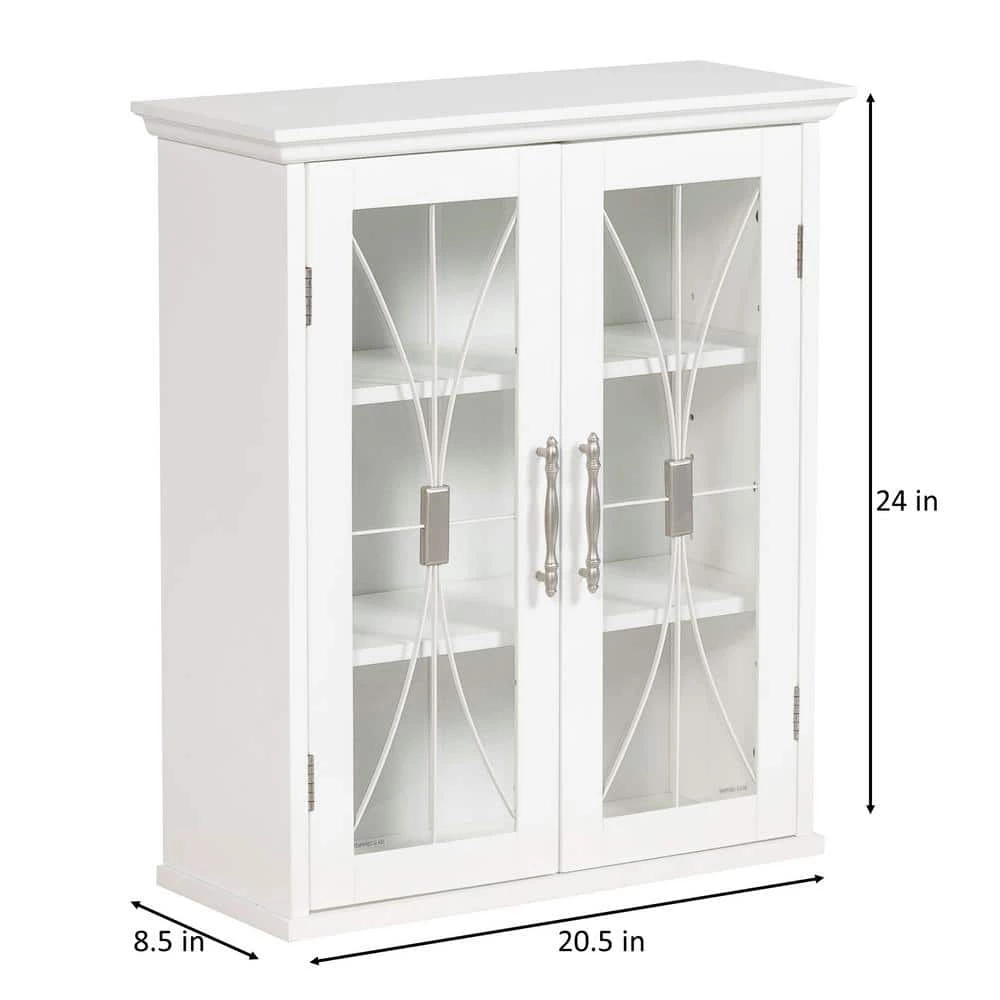 Elegant Home Fashions Victorian 20-1/2 in. W x 24 in. H x 8-1/2 in. D Bathroom Storage Wall Cabinet with 2 Glass Doors in White 4 Elegant Home Fashions Victorian 20-1/2 in. W x 24 in. H x 8-1/2 in. D Bathroom Storage Wall Cabinet with 2 Glass Doors in White - Image 2