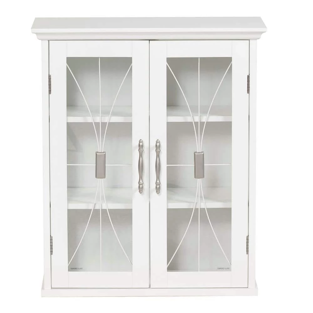 Elegant Home Fashions Victorian 20-1/2 in. W x 24 in. H x 8-1/2 in. D Bathroom Storage Wall Cabinet with 2 Glass Doors in White 3 Elegant Home Fashions Victorian 20-1/2 in. W x 24 in. H x 8-1/2 in. D Bathroom Storage Wall Cabinet with 2 Glass Doors in White