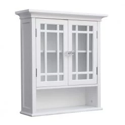 Elegant Home Fashions Albion 22 in. W x 24 in. H x 7 in. D Bathroom Storage Wall Cabinet with 2 Glass Doors in White
