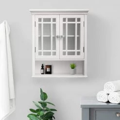 Elegant Home Fashions Albion 22 in. W x 24 in. H x 7 in. D Bathroom Storage Wall Cabinet with 2 Glass Doors in White -Bathroom Cabinets Shop white elegant home fashions bathroom wall cabinets hd17473 c3 1000
