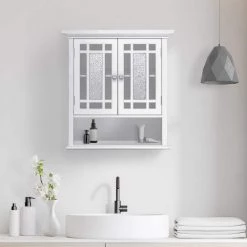 Elegant Home Fashions Winfield 22 in. W x 24 in. H x 7 in. D Bathroom Storage Wall Cabinet with Mosaic Glass in White -Bathroom Cabinets Shop white elegant home fashions bathroom wall cabinets hdt527 fa 1000