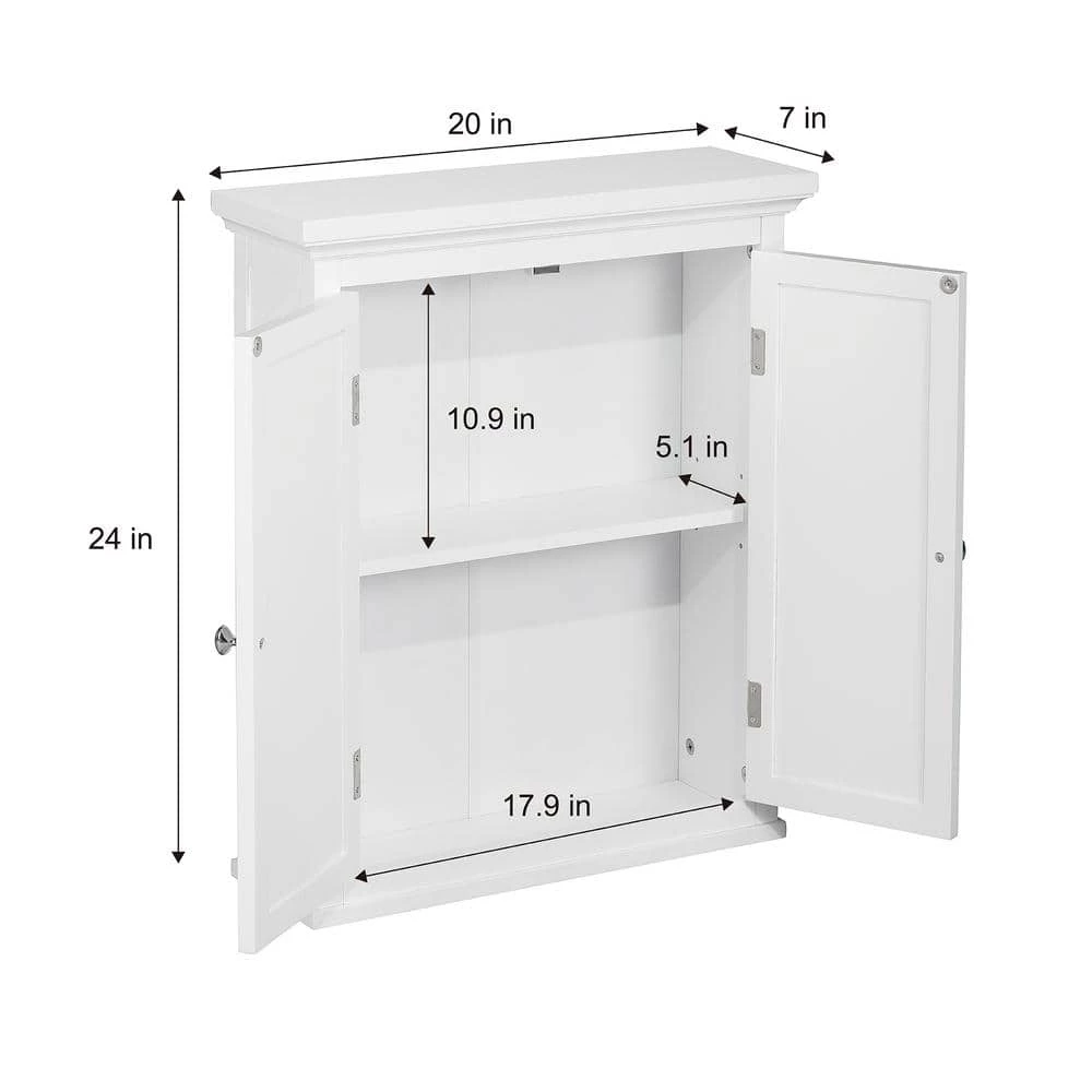 Elegant Home Fashions Simon 20 in. W x 24 in. H x 7 in. D Bathroom Storage Wall Cabinet with 2 Shutter Doors in White 7 Elegant Home Fashions Simon 20 in. W x 24 in. H x 7 in. D Bathroom Storage Wall Cabinet with 2 Shutter Doors in White - Image 5