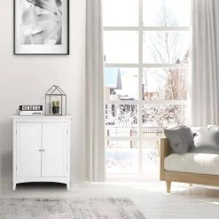 Elegant Home Fashions Simon 26 in. W x 13 in. D x 32 in. H Bathroom Linen Storage Floor Cabinet with 2-Shutter Doors in White -Bathroom Cabinets Shop white elegant home fashions linen cabinets hdt585 31 1000