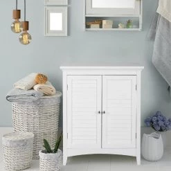 Elegant Home Fashions Simon 26 in. W x 13 in. D x 32 in. H Bathroom Linen Storage Floor Cabinet with 2-Shutter Doors in White -Bathroom Cabinets Shop white elegant home fashions linen cabinets hdt585 76 1000