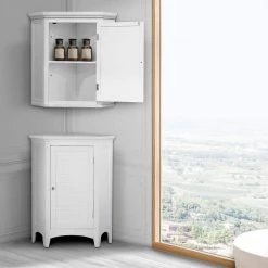 Elegant Home Fashions Simon 24-3/4 in. W x 17 in. D x 32 in. H Corner Bathroom Linen Storage Floor Cabinet with Shutter Door in White -Bathroom Cabinets Shop white elegant home fashions linen cabinets hdt586 31 1000