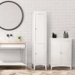 Elegant Home Fashions Simon 15 in. W x 63 in. H x 13-1/4 in. D Bathroom Linen Storage Floor Cabinet with 2-Shutter Doors in White -Bathroom Cabinets Shop white elegant home fashions linen cabinets hdt588 1f 1000