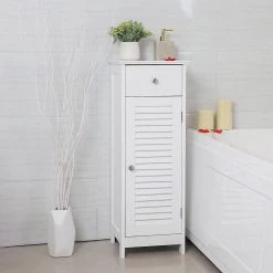 EPOWP 12.6 in. W x 11.8 in. D x 34.25 in. H White Linen Cabinet with Drawer and Single Shutter Door -Bathroom Cabinets Shop white epowp linen cabinets w4092pbh6590 44 1000