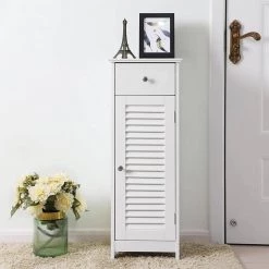 EPOWP 12.6 in. W x 11.8 in. D x 34.25 in. H White Linen Cabinet with Drawer and Single Shutter Door