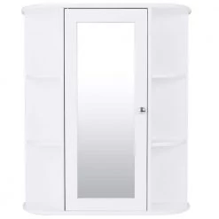 Gymax 23.5 in. W Bathroom Cabinet Single Door Shelves Mount Wall Cabinet with Mirror White