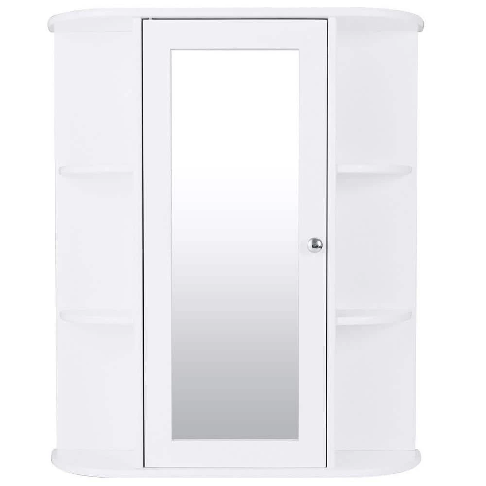 Gymax 23.5 in. W Bathroom Cabinet Single Door Shelves Mount Wall Cabinet with Mirror White 3 Gymax 23.5 in. W Bathroom Cabinet Single Door Shelves Mount Wall Cabinet with Mirror White