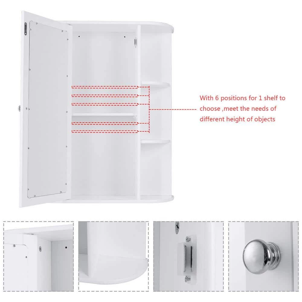 Gymax 23.5 in. W Bathroom Cabinet Single Door Shelves Mount Wall Cabinet with Mirror White 10 Gymax 23.5 in. W Bathroom Cabinet Single Door Shelves Mount Wall Cabinet with Mirror White - Image 8