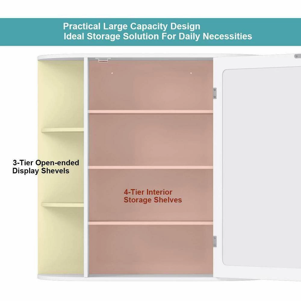 Gymax 26 in. W Bathroom White finish Multipurpose Mount Surface Storage Wall Cabinet Mirror White 9 Gymax 26 in. W Bathroom White finish Multipurpose Mount Surface Storage Wall Cabinet Mirror White - Image 7