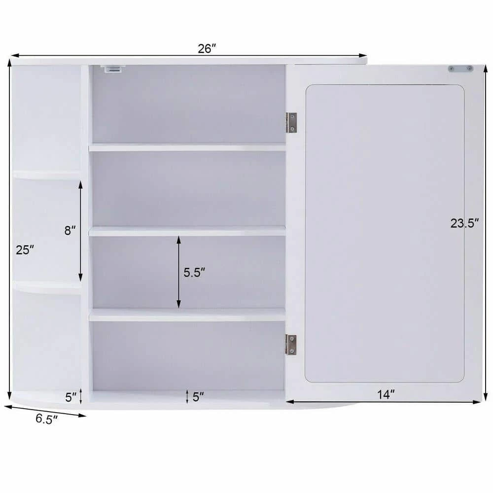 Gymax 26 in. W Bathroom White finish Multipurpose Mount Surface Storage Wall Cabinet Mirror White 6 Gymax 26 in. W Bathroom White finish Multipurpose Mount Surface Storage Wall Cabinet Mirror White - Image 4