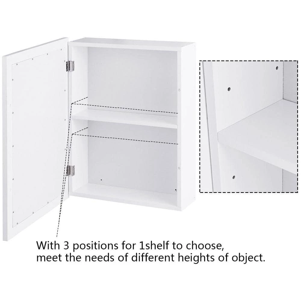 Gymax 6 in. D x 26 in. H x20 in. W White Wall Mounted Bathroom Kitchen Medicine Storage Cabinet with Mirror and Shelf 7 Gymax 6 in. D x 26 in. H x20 in. W White Wall Mounted Bathroom Kitchen Medicine Storage Cabinet with Mirror and Shelf - Image 5