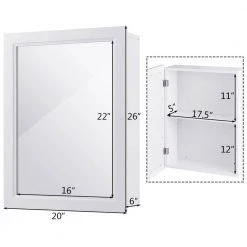 Gymax 6 in. D x 26 in. H x20 in. W White Wall Mounted Bathroom Kitchen Medicine Storage Cabinet with Mirror and Shelf 13 Gymax 6 in. D x 26 in. H x20 in. W White Wall Mounted Bathroom Kitchen Medicine Storage Cabinet with Mirror and Shelf -Bathroom Cabinets Shop white gymax bathroom wall cabinets gym02765 c3 1000