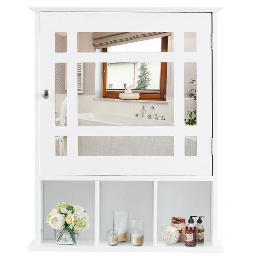 Gymax 6 in. D x 24 in. H x 20 in. W White Wall-Mounted Bathroom Storage Wall Cabinet Mirror with Adjustable Shelf 7 Gymax 6 in. D x 24 in. H x 20 in. W White Wall-Mounted Bathroom Storage Wall Cabinet Mirror with Adjustable Shelf - Image 5