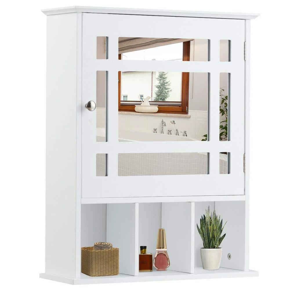 Gymax 6 in. D x 24 in. H x 20 in. W White Wall-Mounted Bathroom Storage Wall Cabinet Mirror with Adjustable Shelf 6 Gymax 6 in. D x 24 in. H x 20 in. W White Wall-Mounted Bathroom Storage Wall Cabinet Mirror with Adjustable Shelf - Image 4