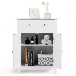 Gymax 23.5 in. W Bathroom Storage Linen Cabinet Free Standing Large Drawer W/Adjustable Shelf White 14 Gymax 23.5 in. W Bathroom Storage Linen Cabinet Free Standing Large Drawer W/Adjustable Shelf White -Bathroom Cabinets Shop white gymax linen cabinets gym03444 66 1000