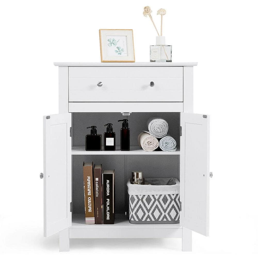 Gymax 23.5 in. W Bathroom Storage Linen Cabinet Free Standing Large Drawer W/Adjustable Shelf White 5 Gymax 23.5 in. W Bathroom Storage Linen Cabinet Free Standing Large Drawer W/Adjustable Shelf White - Image 3