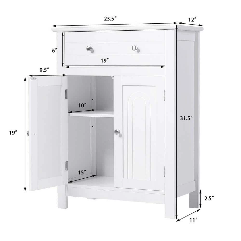 Gymax 23.5 in. W Bathroom Storage Linen Cabinet Free Standing Large Drawer W/Adjustable Shelf White 6 Gymax 23.5 in. W Bathroom Storage Linen Cabinet Free Standing Large Drawer W/Adjustable Shelf White - Image 4