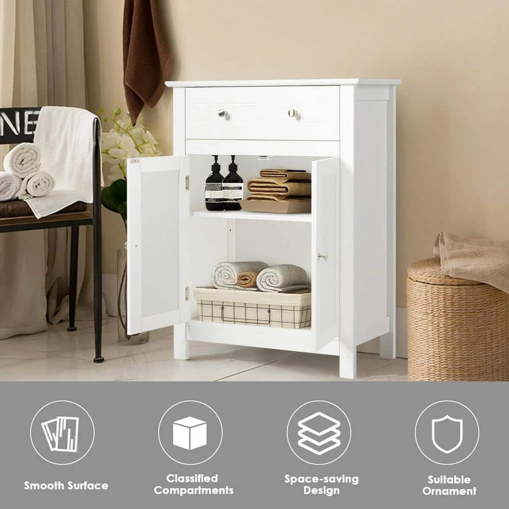 Gymax 23.5 in. W Bathroom Storage Linen Cabinet Free Standing Large Drawer W/Adjustable Shelf White 10 Gymax 23.5 in. W Bathroom Storage Linen Cabinet Free Standing Large Drawer W/Adjustable Shelf White - Image 8
