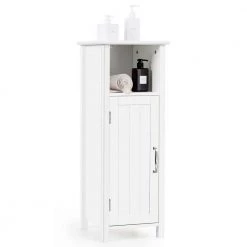 Gymax Bathroom 12 in. W Floor Storage Linen Cabinet Free Standing w/Single Door Adjustable Shelf White