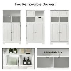Gymax 24 in. W Bathroom Floor Linen Cabinet Wooden Storage Organizer Side Cabinet W/2 Drawer 2 Doors White -Bathroom Cabinets Shop white gymax linen cabinets gym05012 44 1000