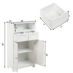 Gymax 24 in. W Bathroom Floor Linen Cabinet Wooden Storage Organizer Side Cabinet W/2 Drawer 2 Doors White -Bathroom Cabinets Shop white gymax linen cabinets gym05012 c3 1000
