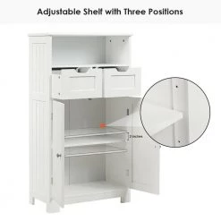 Gymax 24 in. W Bathroom Floor Linen Cabinet Wooden Storage Organizer Side Cabinet W/2 Drawer 2 Doors White -Bathroom Cabinets Shop white gymax linen cabinets gym05012 fa 1000
