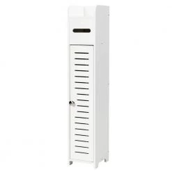 Gymax 6 in. W x 6.5 in. D x 31.5 in. H White Small Bathroom Storage Shelf Corner Floor Linen Cabinet Toilet Paper Holder