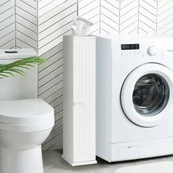 Gymax 6.5 in. W Bathroom Storage Floor Linen Cabinet with 4-Shelves in White -Bathroom Cabinets Shop white gymax linen cabinets gym05082 31 1000