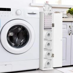 Gymax 6.5 in. W Bathroom Storage Floor Linen Cabinet with 4-Shelves in White -Bathroom Cabinets Shop white gymax linen cabinets gym05082 4f 1000