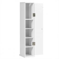 Gymax 6.5 in. W Bathroom Storage Floor Linen Cabinet with 4-Shelves in White