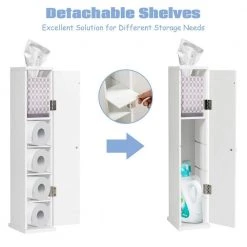 Gymax 6.5 in. W Bathroom Storage Floor Linen Cabinet with 4-Shelves in White -Bathroom Cabinets Shop white gymax linen cabinets gym05082 fa 1000