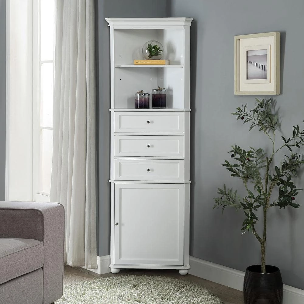 Home Decorators Collection Hampton Harbor 23 in. W x 13 in. D x 67-1/2 in. H Corner Linen Cabinet in White 10 Home Decorators Collection Hampton Harbor 23 in. W x 13 in. D x 67-1/2 in. H Corner Linen Cabinet in White - Image 8