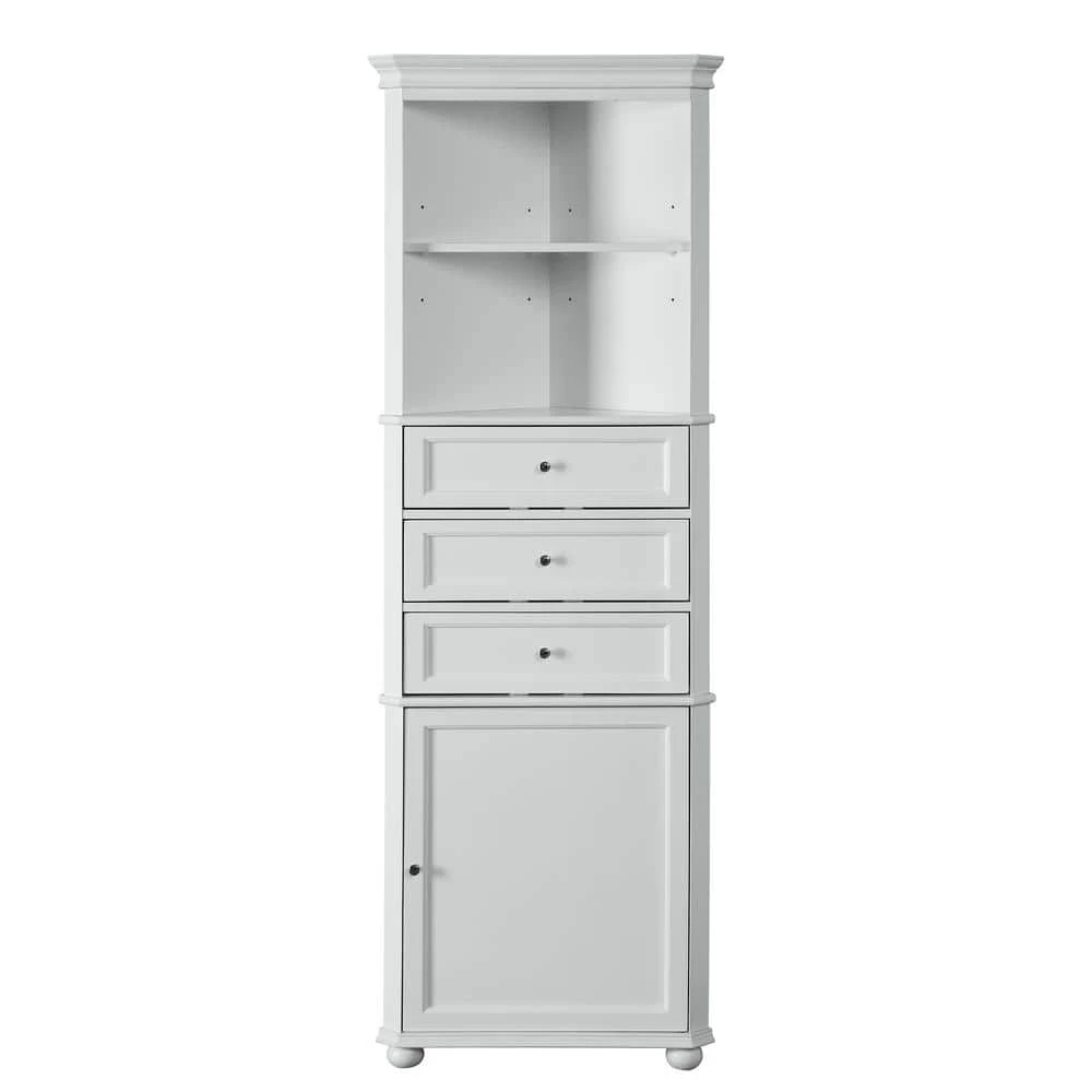 Home Decorators Collection Hampton Harbor 23 in. W x 13 in. D x 67-1/2 in. H Corner Linen Cabinet in White 3 Home Decorators Collection Hampton Harbor 23 in. W x 13 in. D x 67-1/2 in. H Corner Linen Cabinet in White